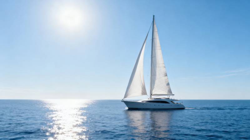 阳光下的豪华帆船航行图片