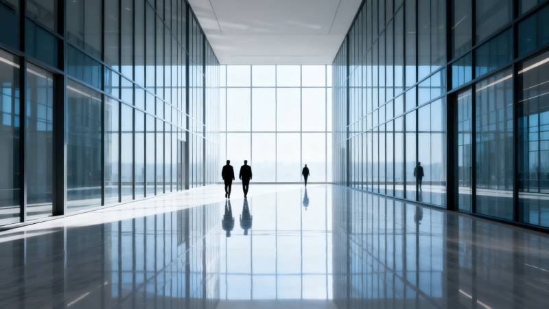 现代建筑内部人物剪影图片