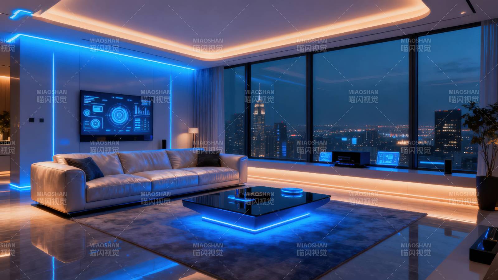 现代智能客厅科技氛围图片