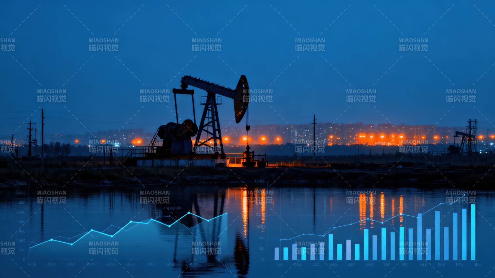 石油开采夜景与数据图表图片