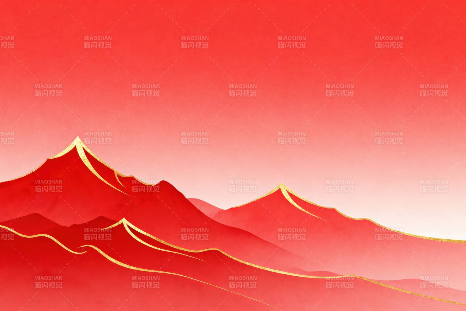 红色山脉金色线条图片