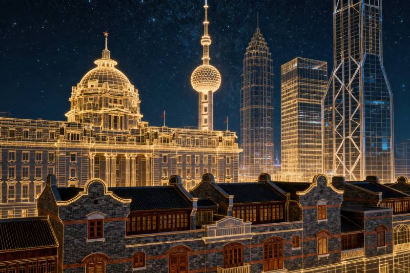 上海外滩夜景建筑灯光图片