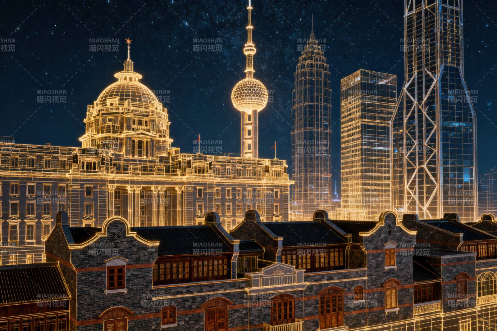 上海外滩夜景建筑灯光图片