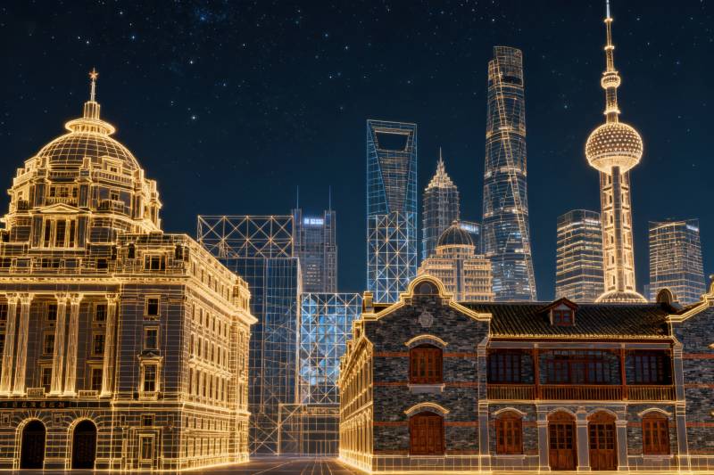 上海外滩夜景虚拟建筑图片