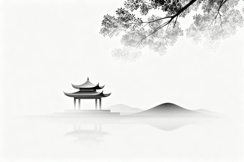 水墨山水亭台意境图片