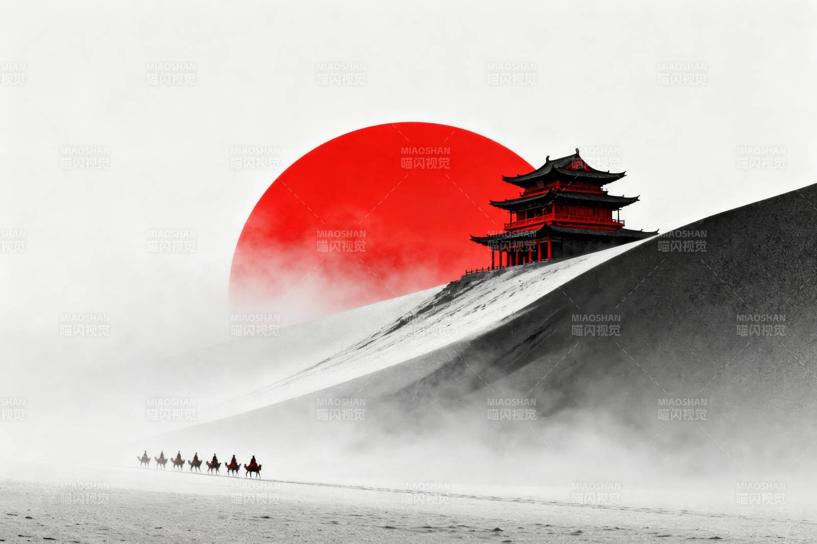 沙漠红日古建筑图片