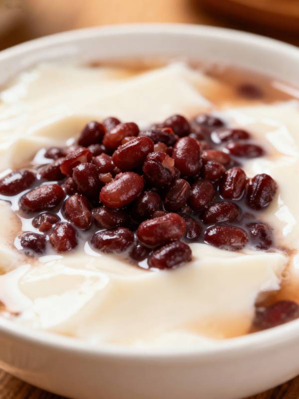 红豆豆花甜品特写图片