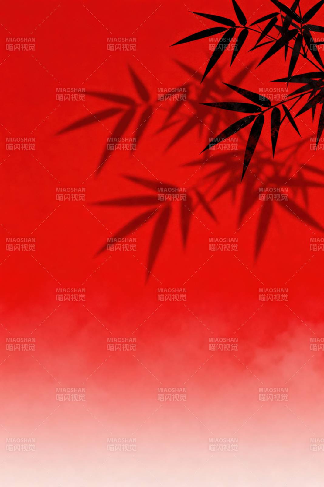红色背景竹叶剪影图片