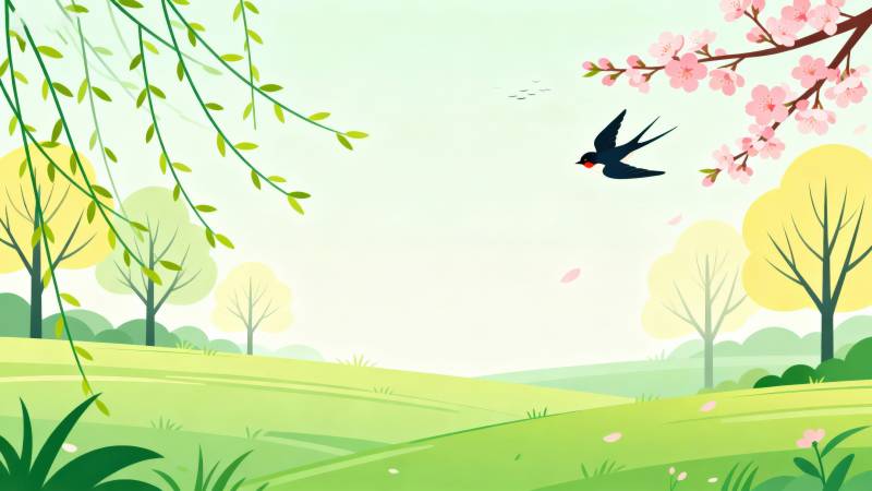 春日燕子柳枝花开图片