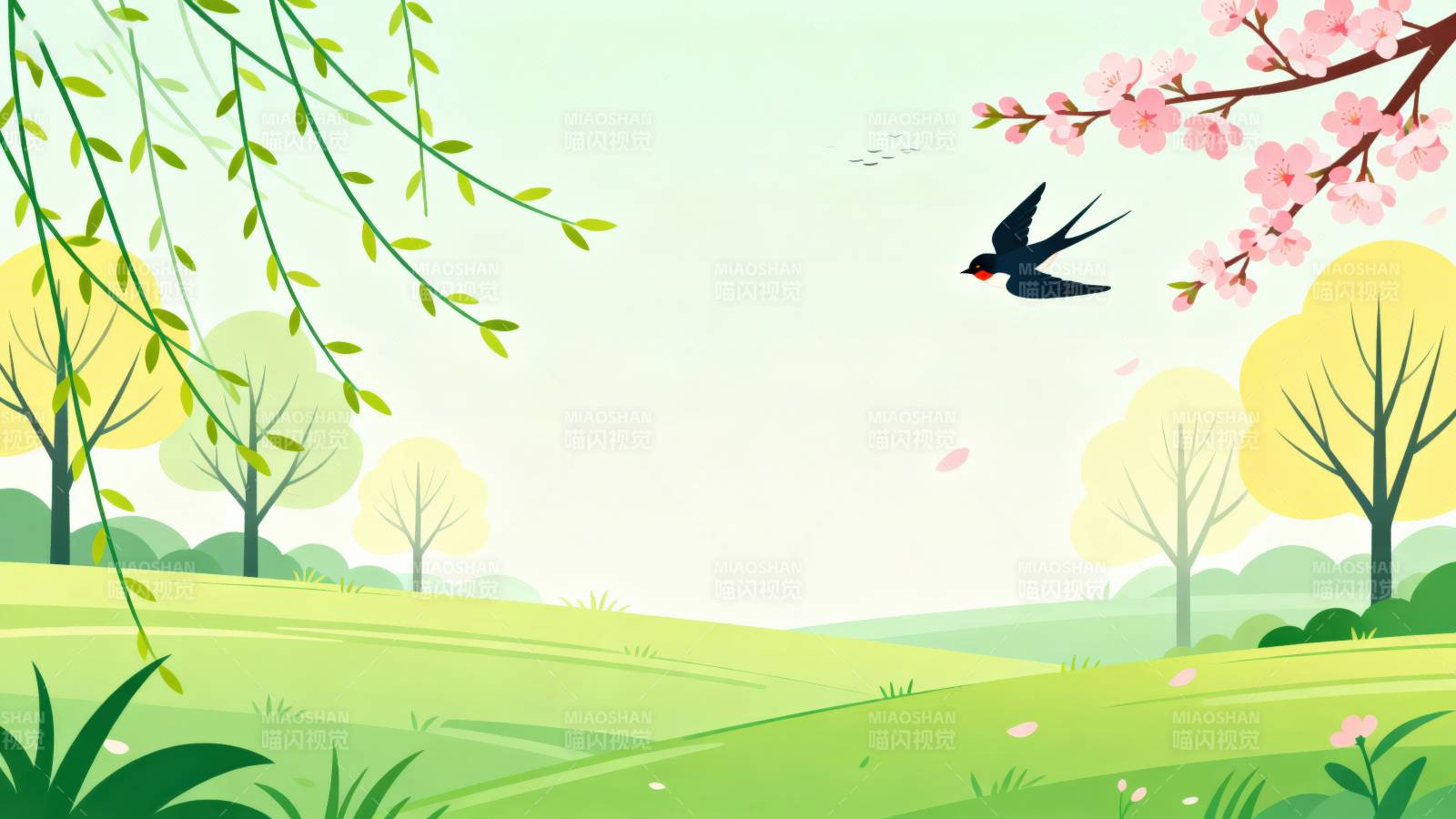 春日燕子柳枝花开图片