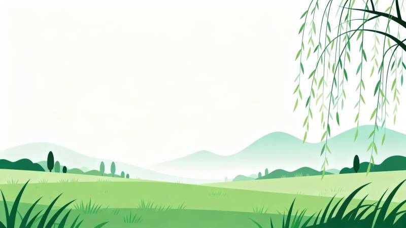 绿色田野与柳树风景图片