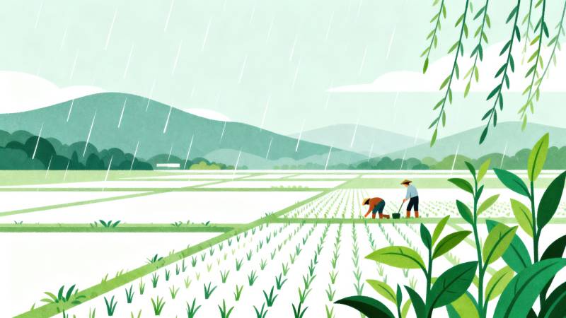 春雨润农田插秧忙图片
