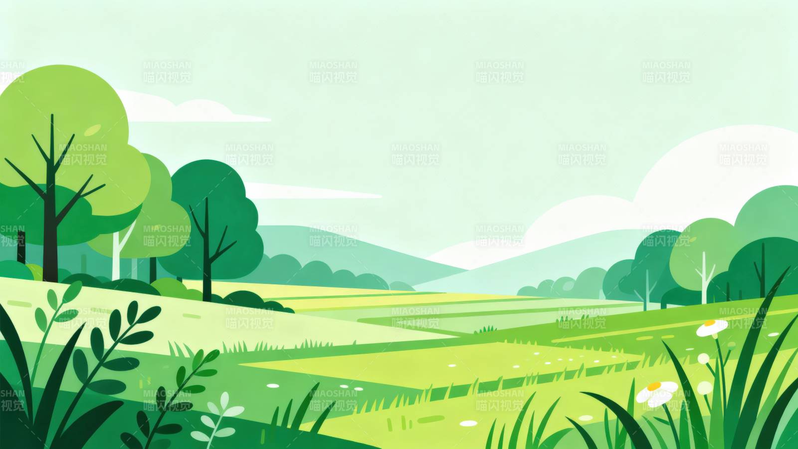 绿色田野乡村风景图片