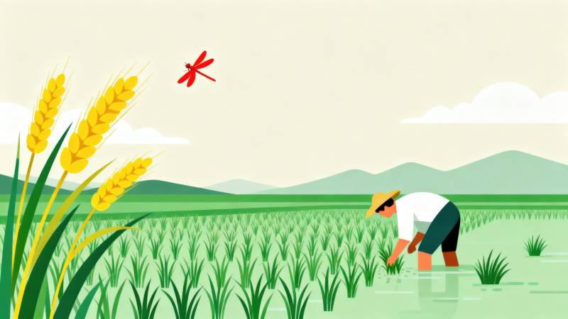 农田劳作稻田插秧图片