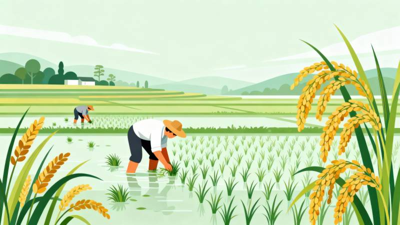 农民田间插秧劳作场景图片