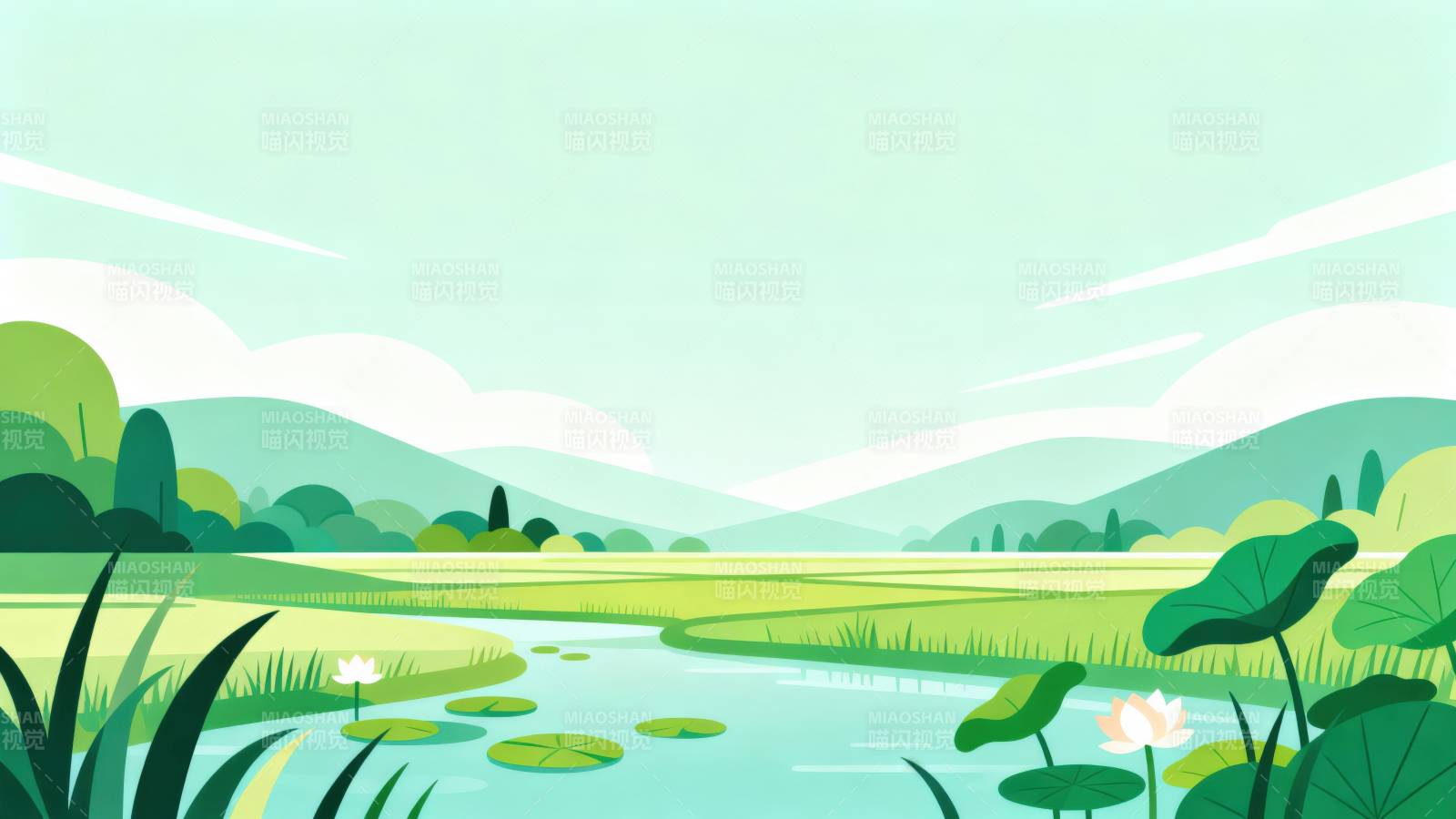 夏日荷塘田园风光图片