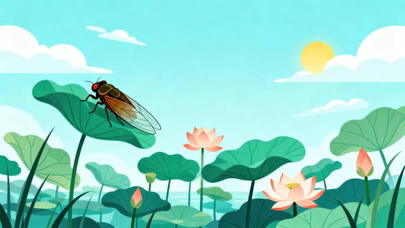 夏日蝉鸣荷塘静谧图片