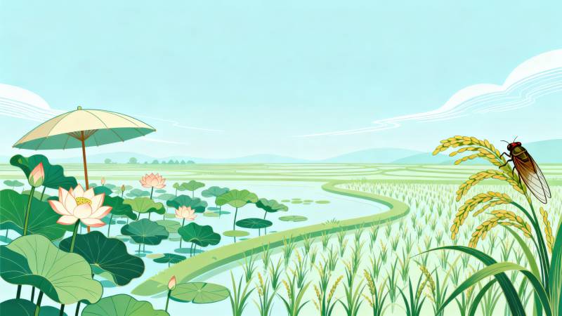 夏日田野荷塘风光图片