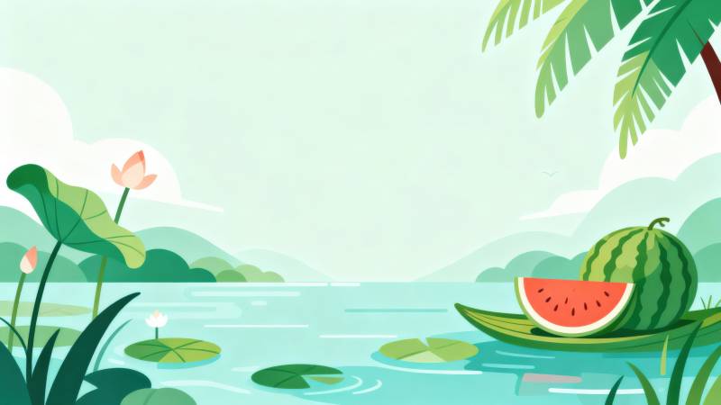 夏日西瓜与荷塘风光图片