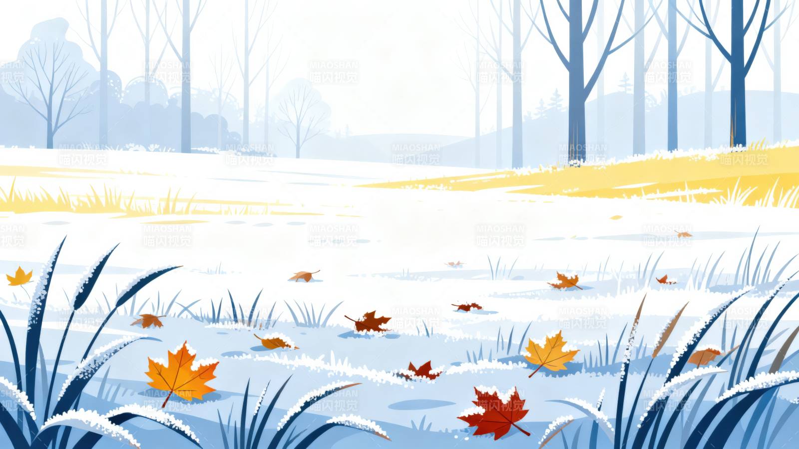 初雪覆盖的秋日田野图片