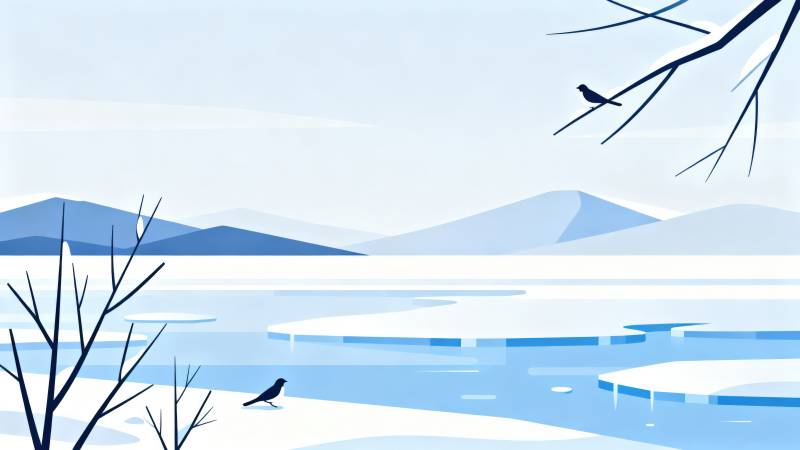 冬日雪景宁静湖面图片