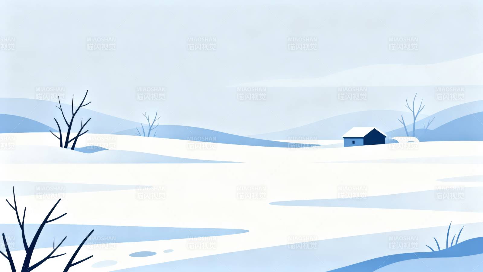 冬日雪原静谧小屋图片