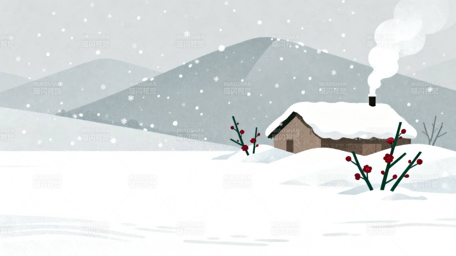 冬日雪中小屋图片