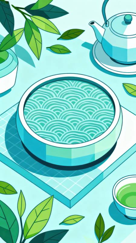 清新绿茶茶具插画图片