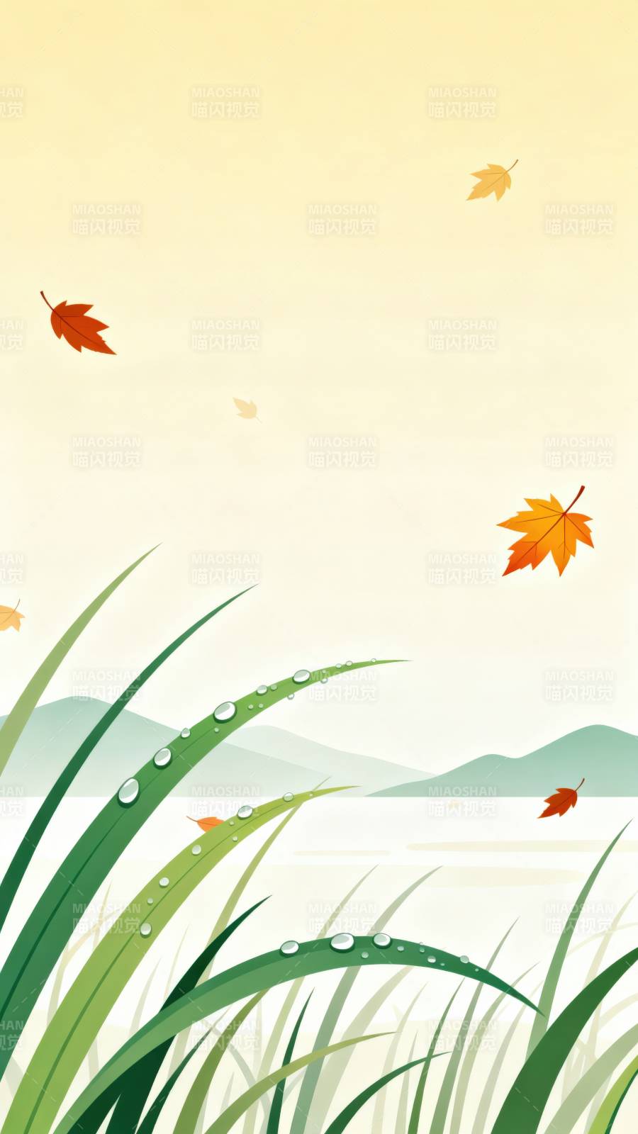 秋日飞叶与露珠图片