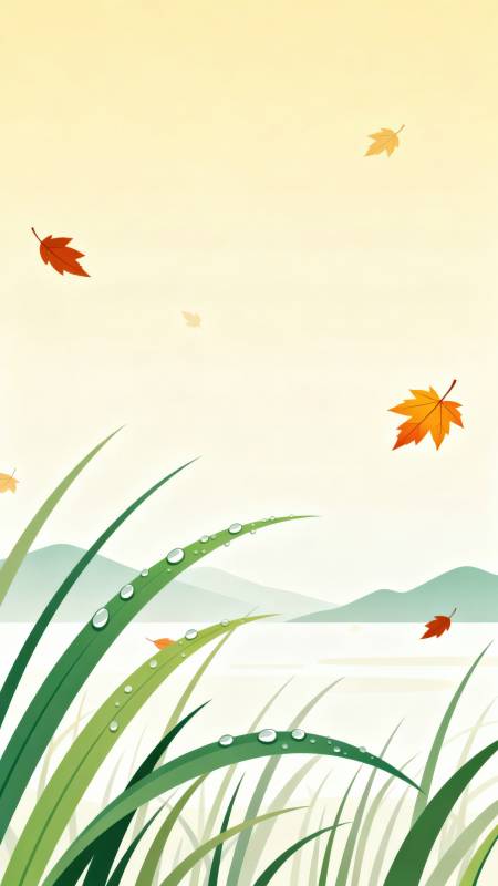 秋日飞叶与露珠图片