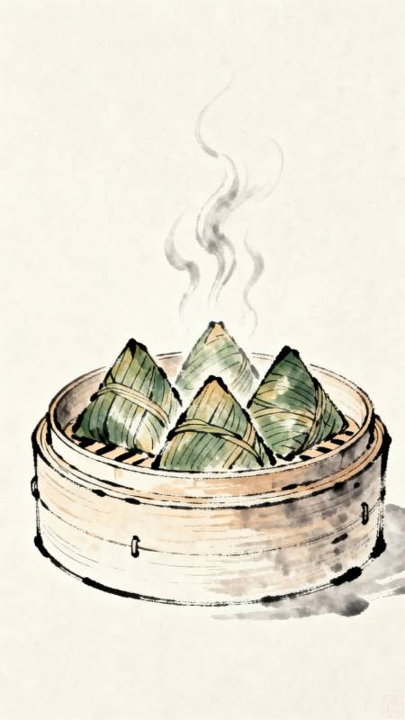 水墨蒸笼粽子飘香图片