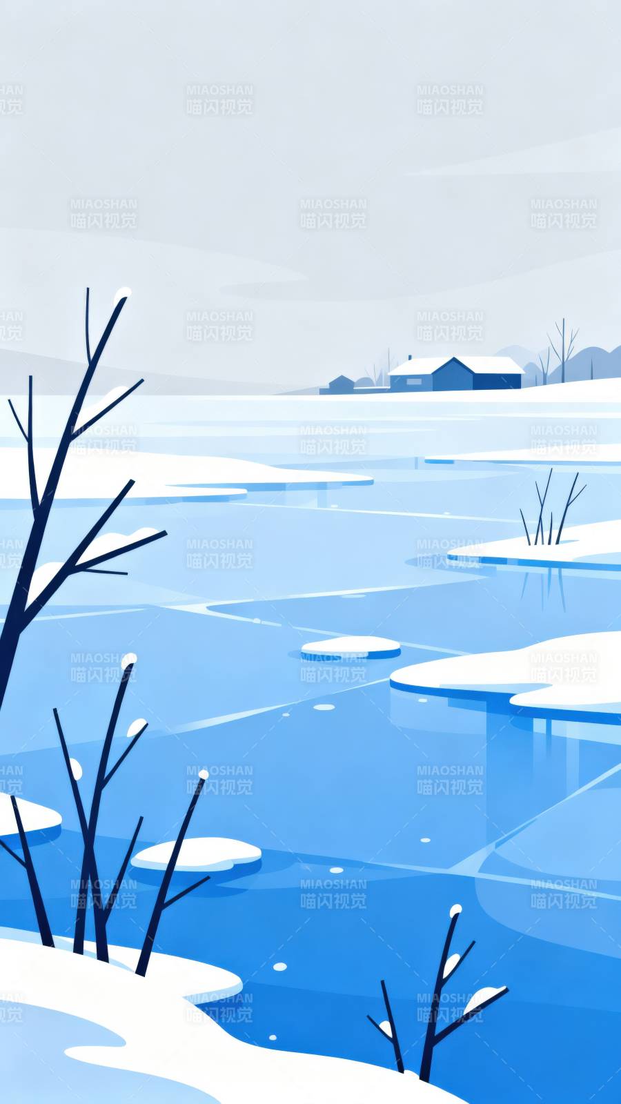 冬日雪景冰封湖面图片