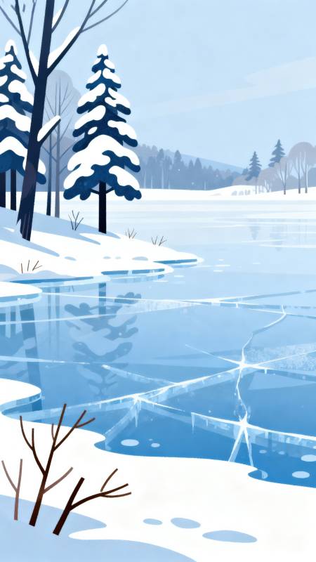 冬日冰封湖面雪景图片