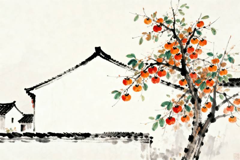 江南水乡柿子树图片