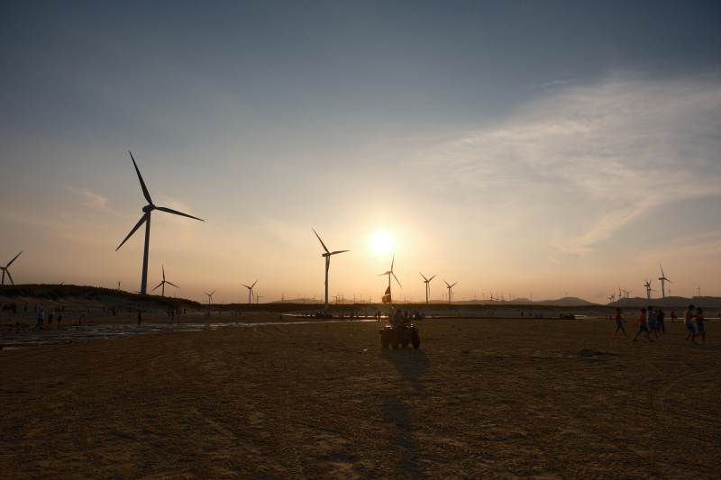 风车夕阳美景图片