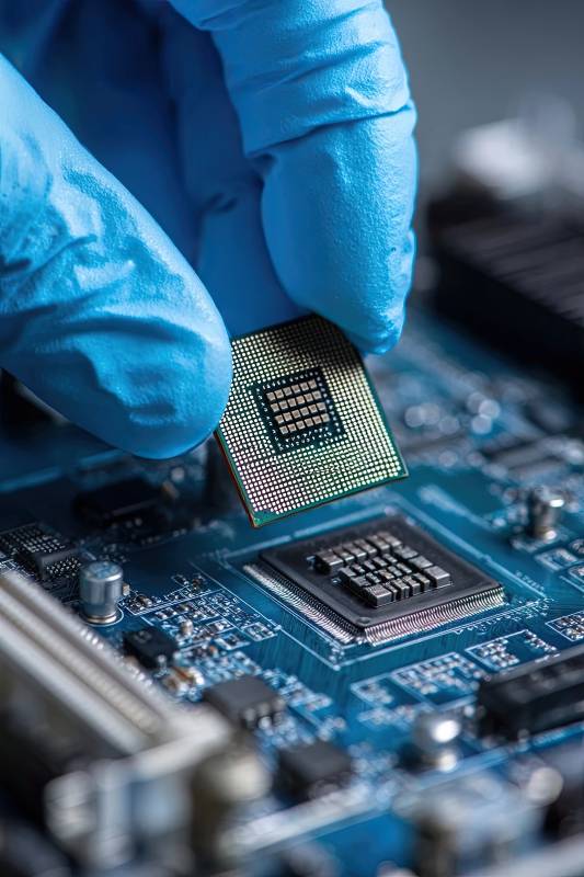 科技特写芯片安装于电路板图片