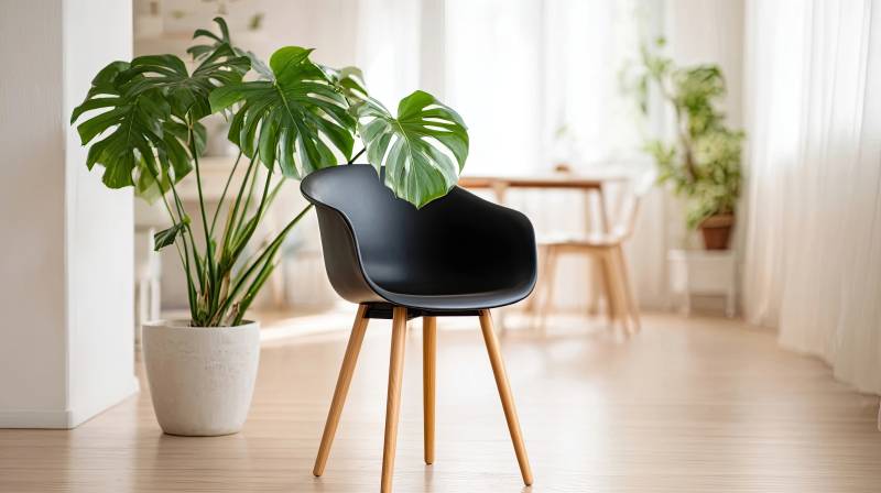 现代简约室内黑椅绿植图片