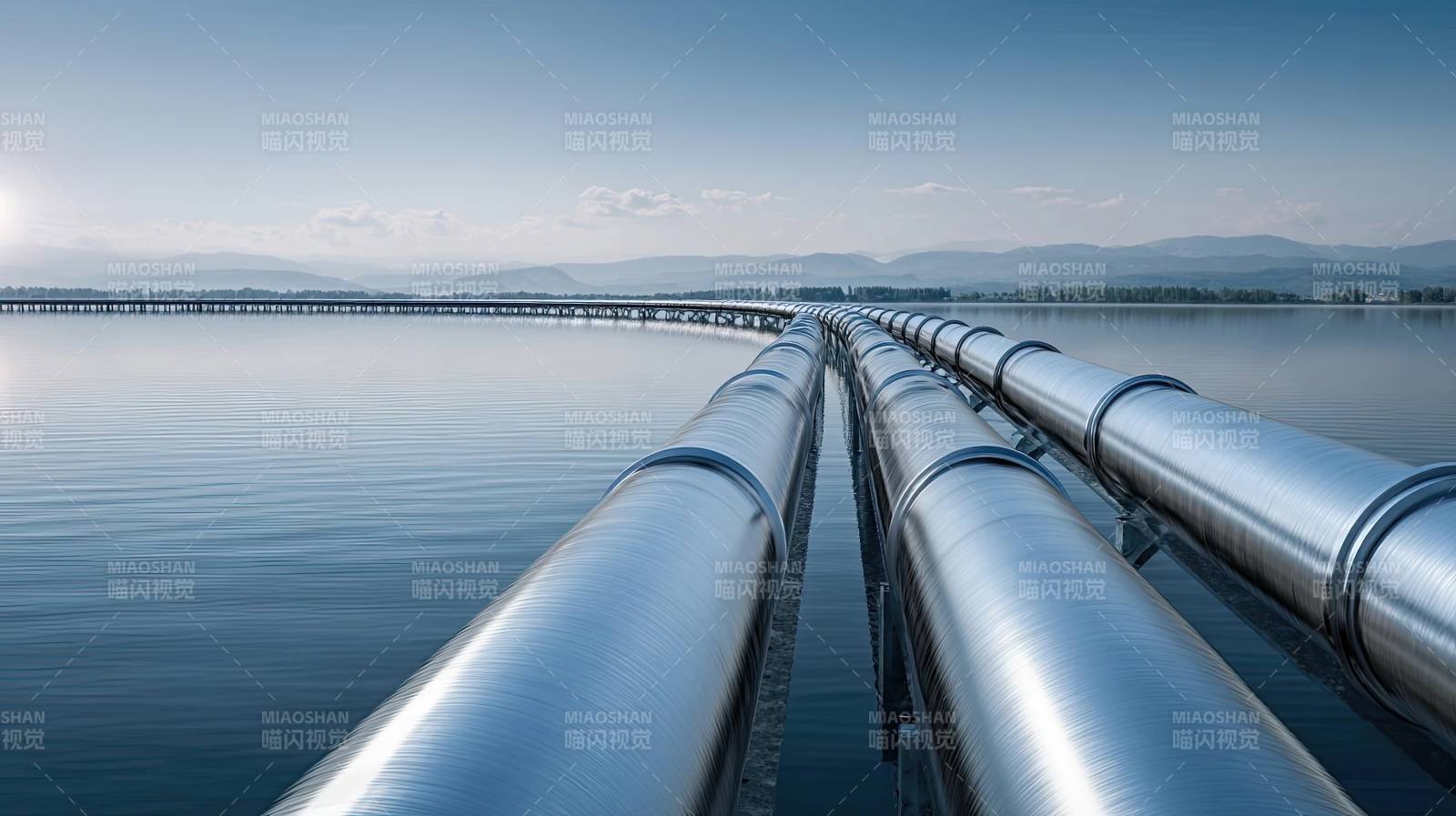 湖面管道延伸远方图片