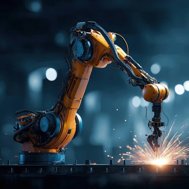 工业机械臂焊接作业场景图片