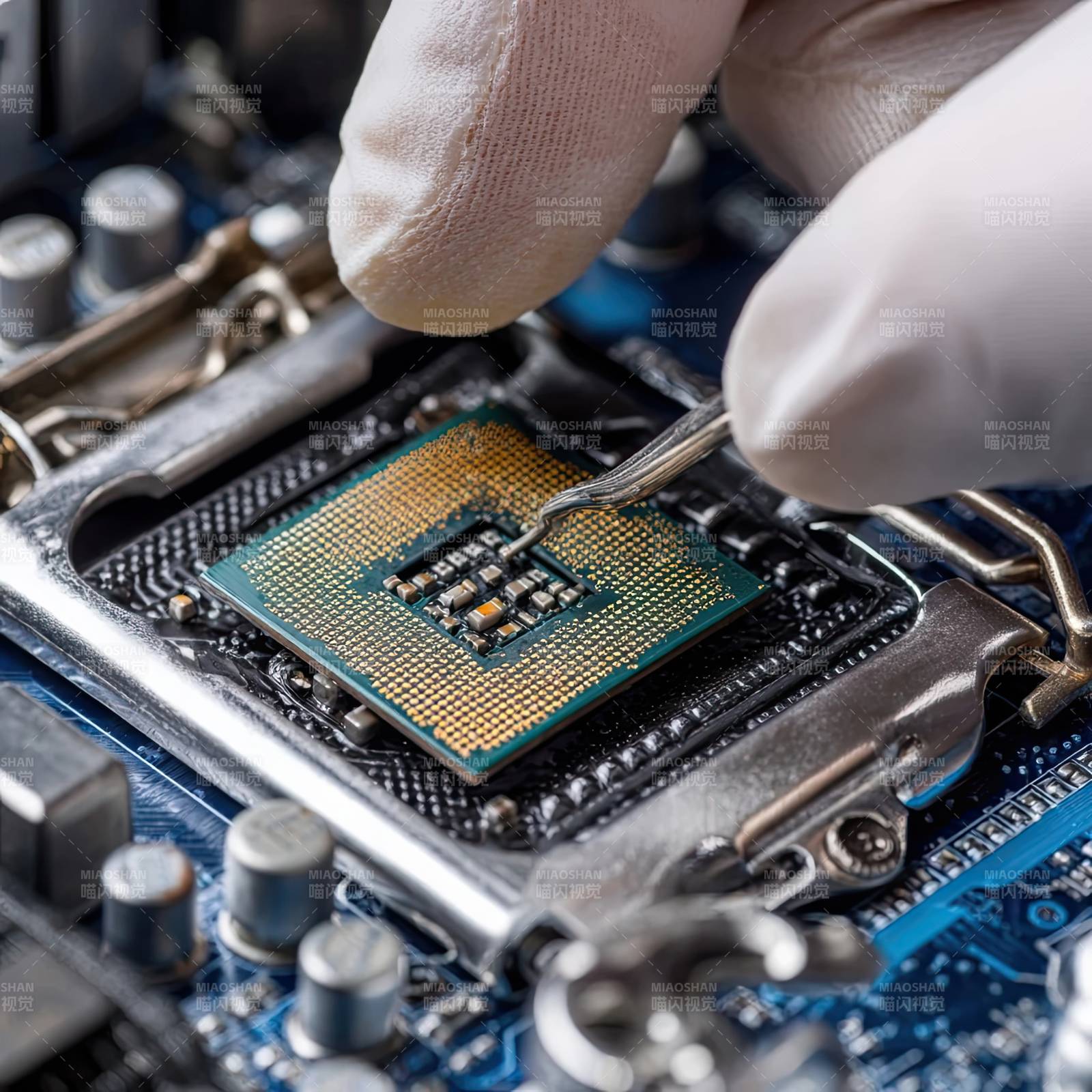 技术人员安装电脑CPU芯片图片