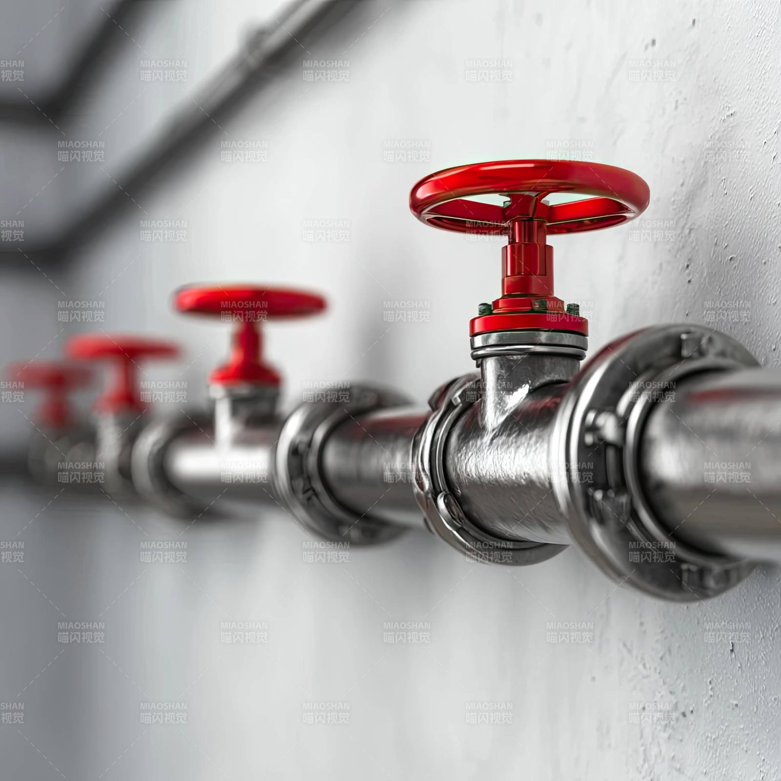 红色阀门金属管道特写图片
