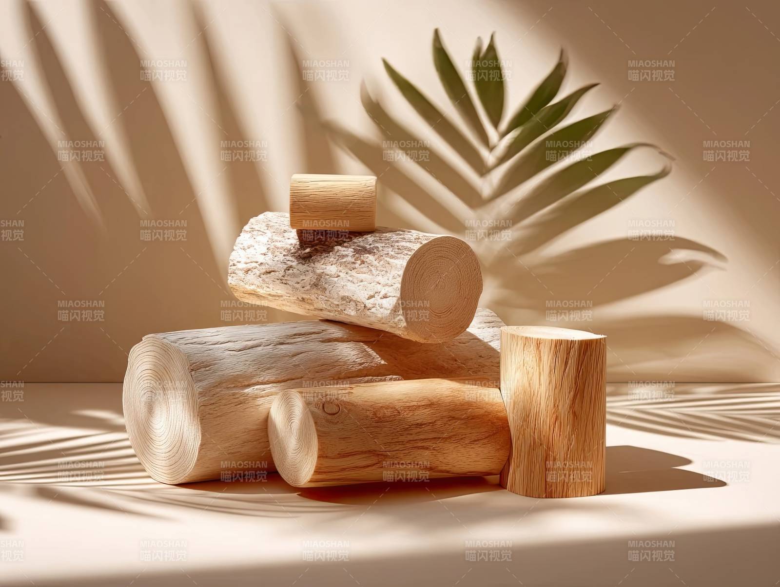 木质原木堆叠光影艺术图片