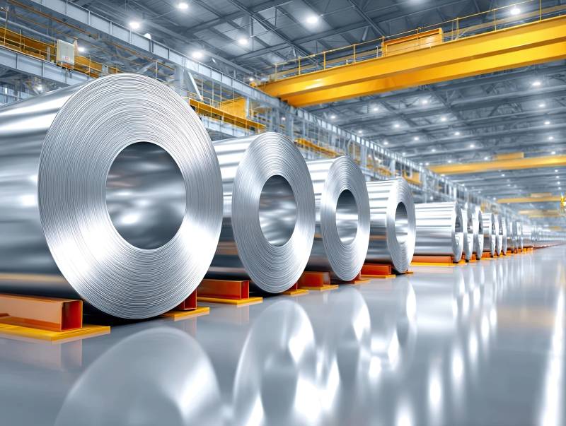 工厂车间金属卷材整齐排列图片