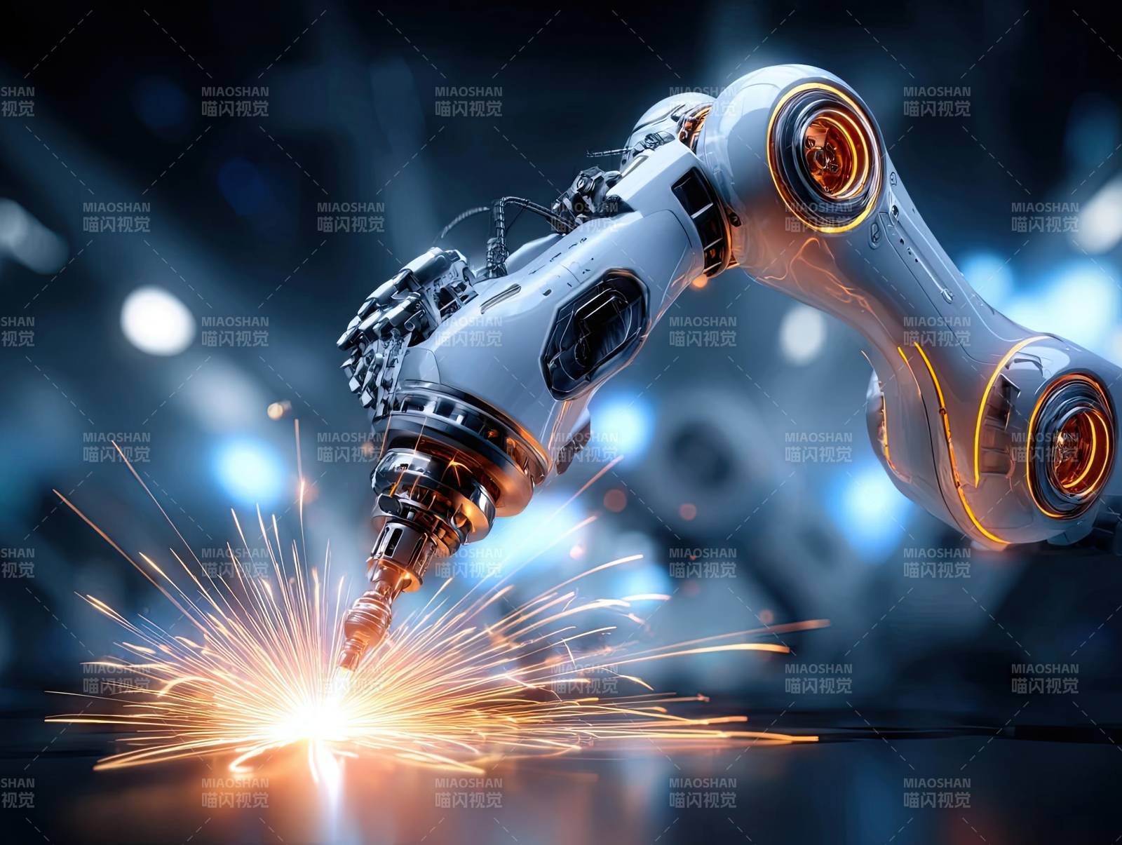 机械臂焊接火花四溅图片
