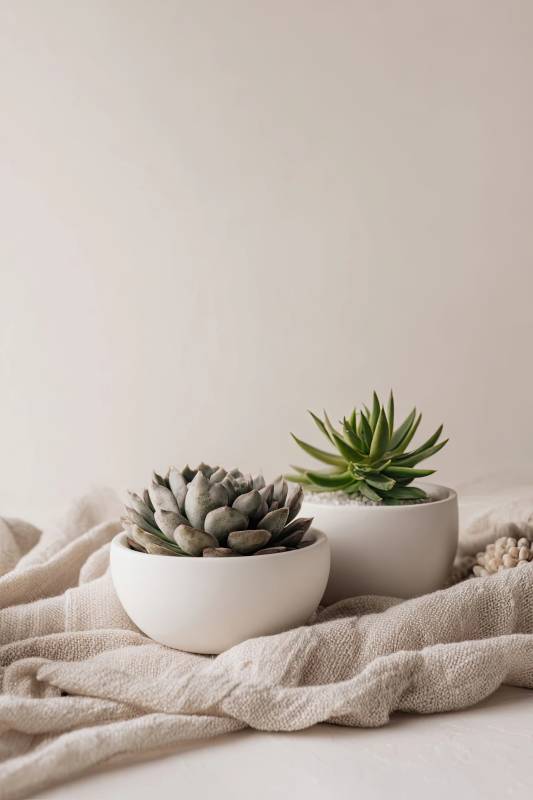 两盆多肉植物静物摆拍图片