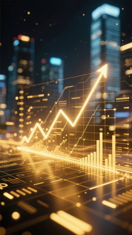 城市夜景与上升趋势图图片