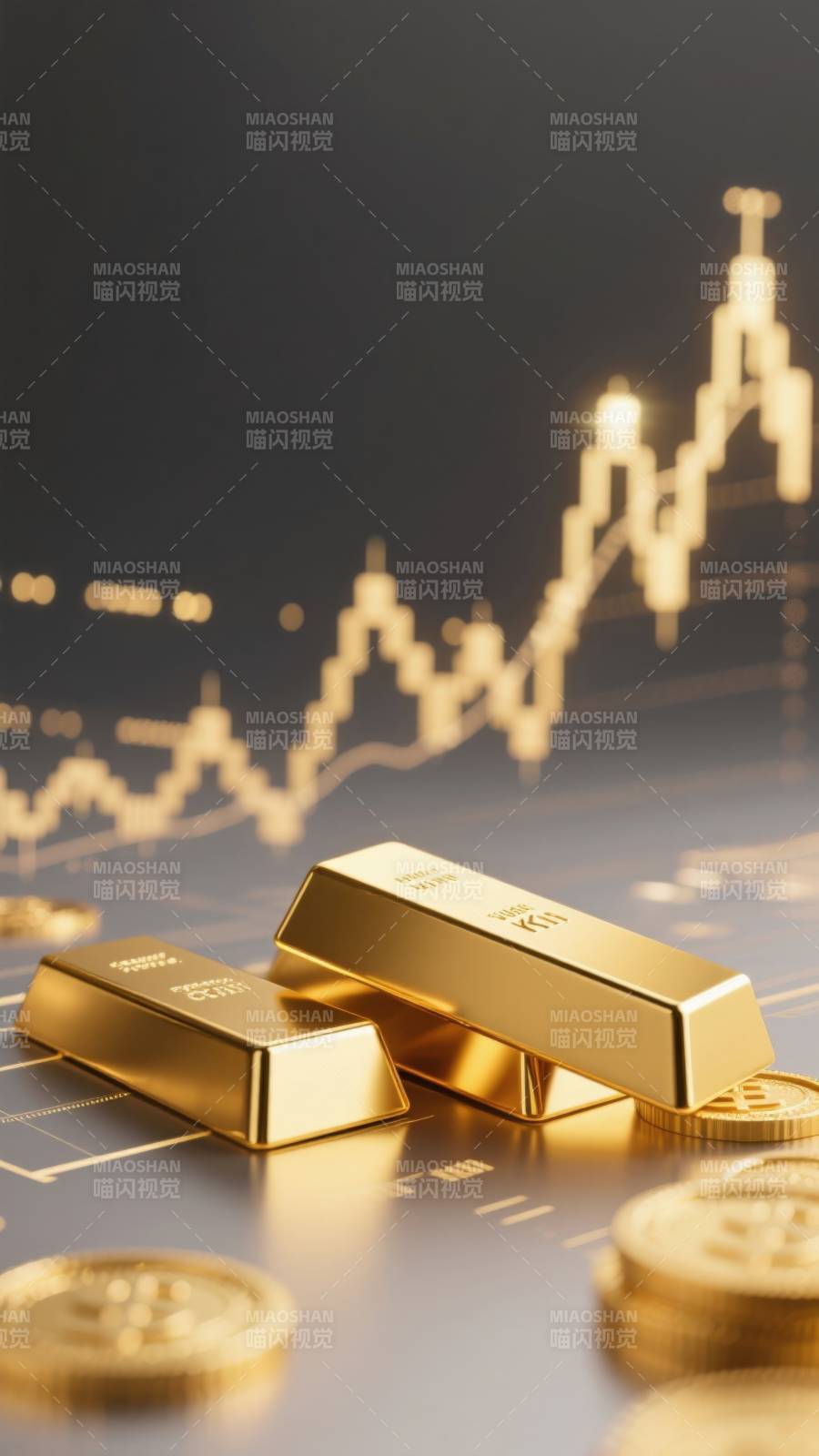 黄金金条与金融图表图片