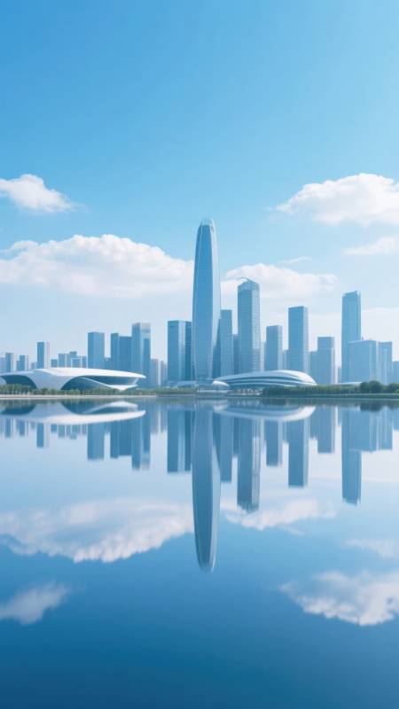 现代城市天际线倒影图片