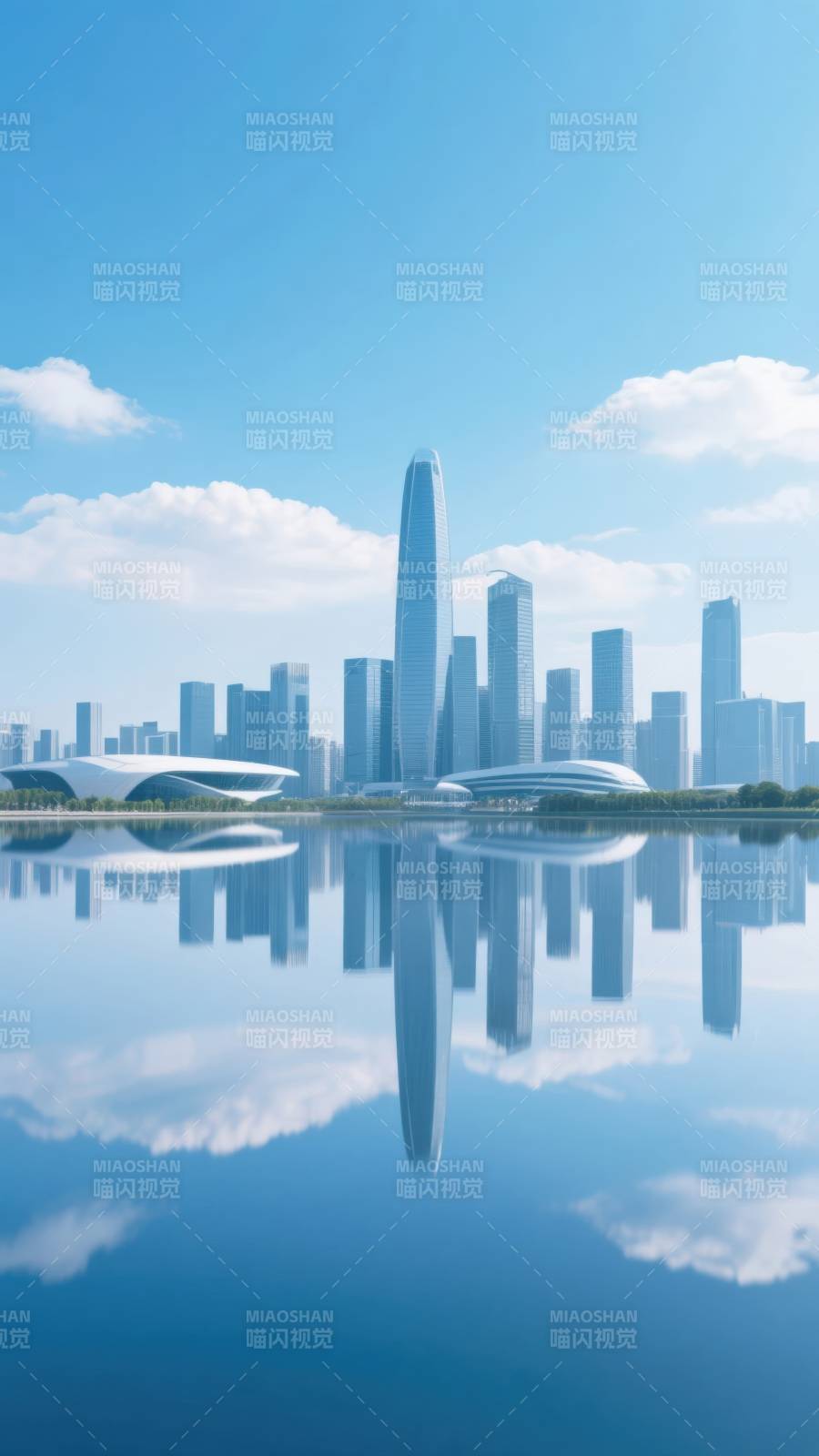 现代城市天际线倒影图片