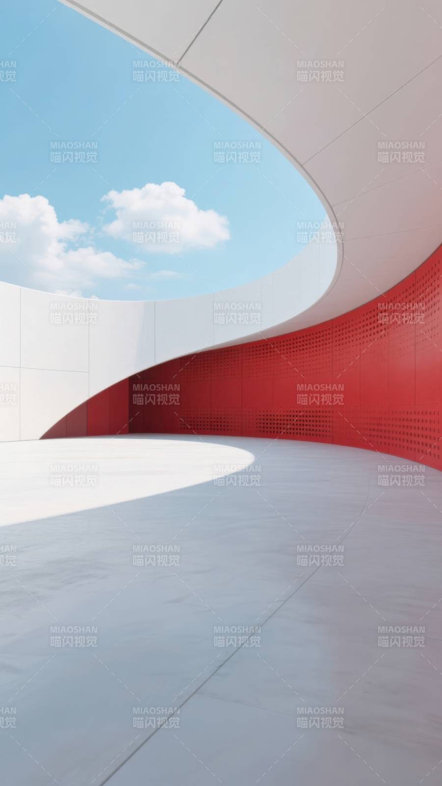 红色弧形墙与白色建筑图片